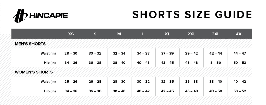 bike short size chart (men's and women's)
